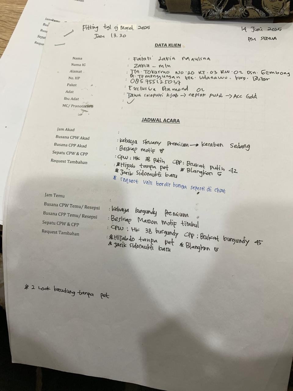 data client dan jadwal acara